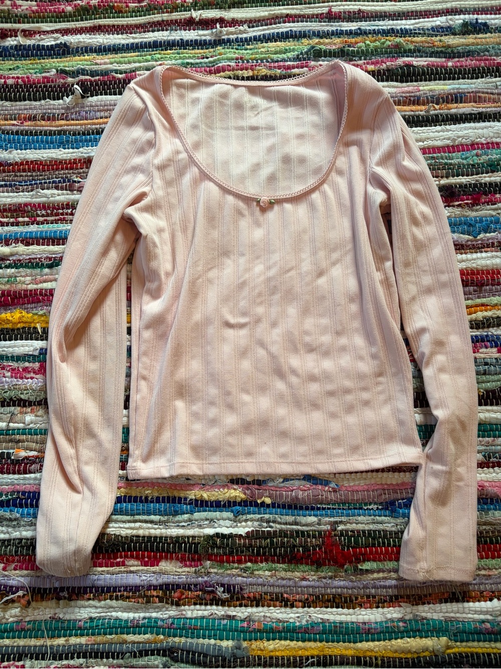 Hollister Pale Pink Ribbed Long-Sleeve Scoop Neck Top